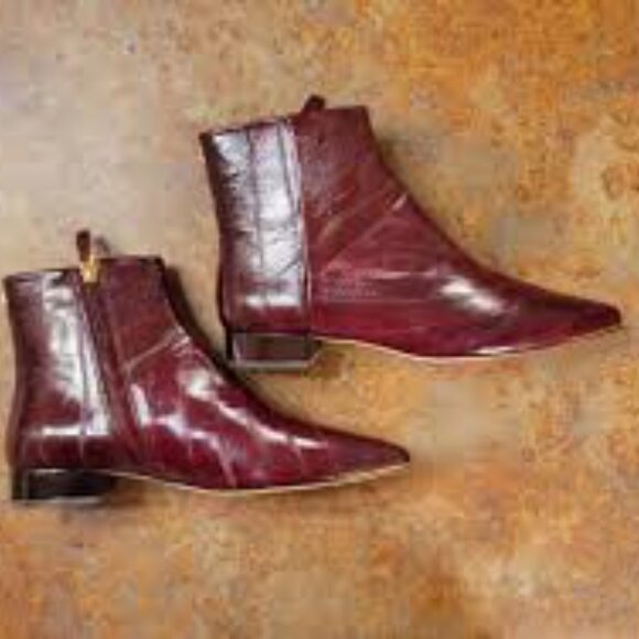 New! Tory Burch 'Lila' Booties Genuine Eel Leather Red Size 7.5M MSRP $498 - Picture 2 of 4